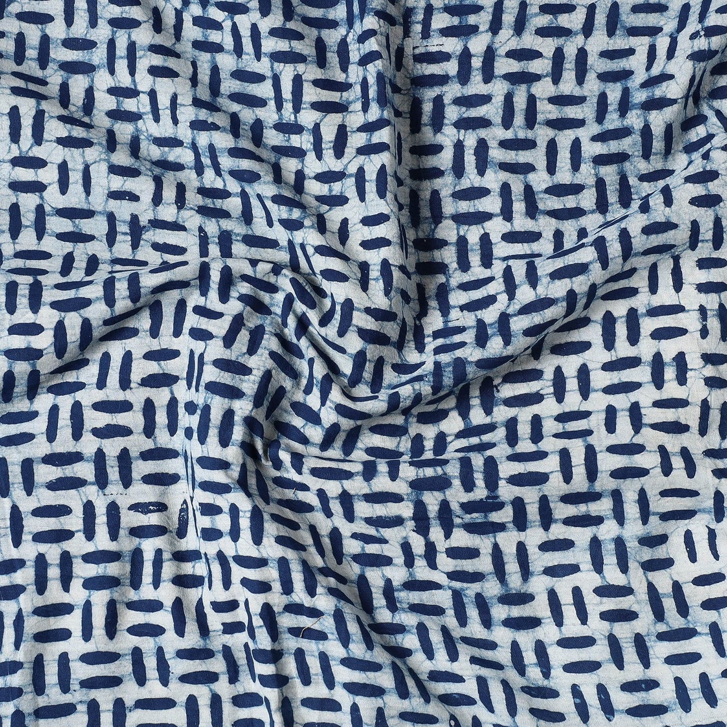 Blue Pipad Block Printing Mulberry Silk Cotton Handloom Precut Fabric 