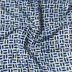 Blue Pipad Block Printing Mulberry Silk Cotton Handloom Precut Fabric 