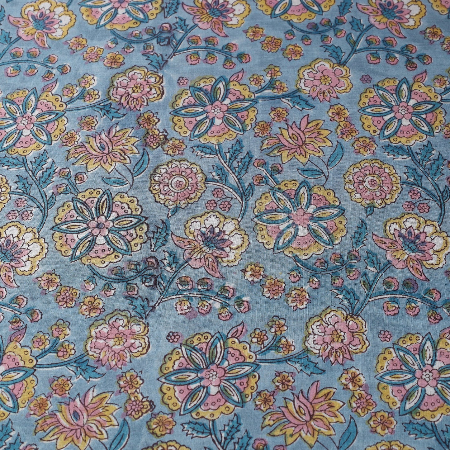 Blue Multi Patterned Cotton Sanganeri Print Fabric