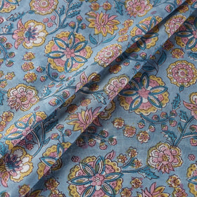Blue Multi Patterned Cotton Sanganeri Print Fabric