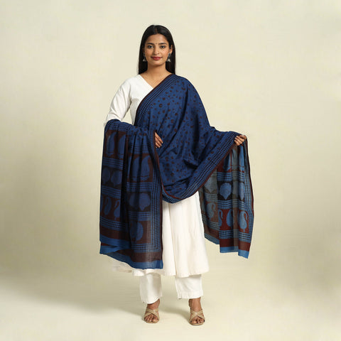 Buy Blue Natural Dye Mul Cotton Bagh Print Dupatta
