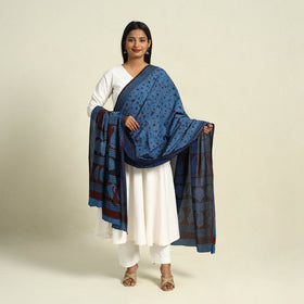  Blue Natural Dye Mul Cotton Bagh Print Dupatta