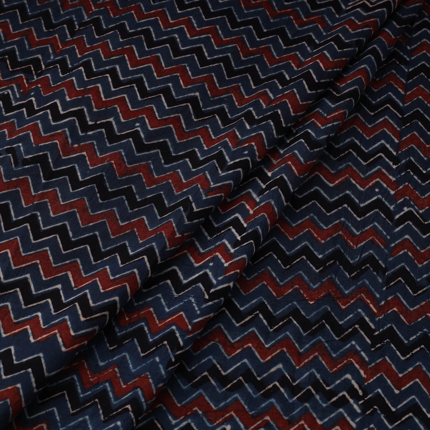 Blue Natural Dyed 3 Kaam Block Print Cotton Ajrakh Fabric