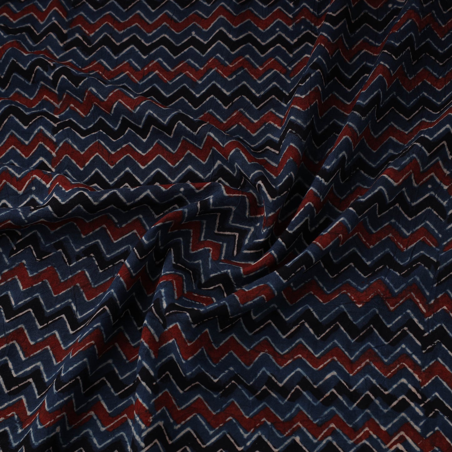 Blue Natural Dyed 3 Kaam Block Print Cotton Ajrakh Fabric