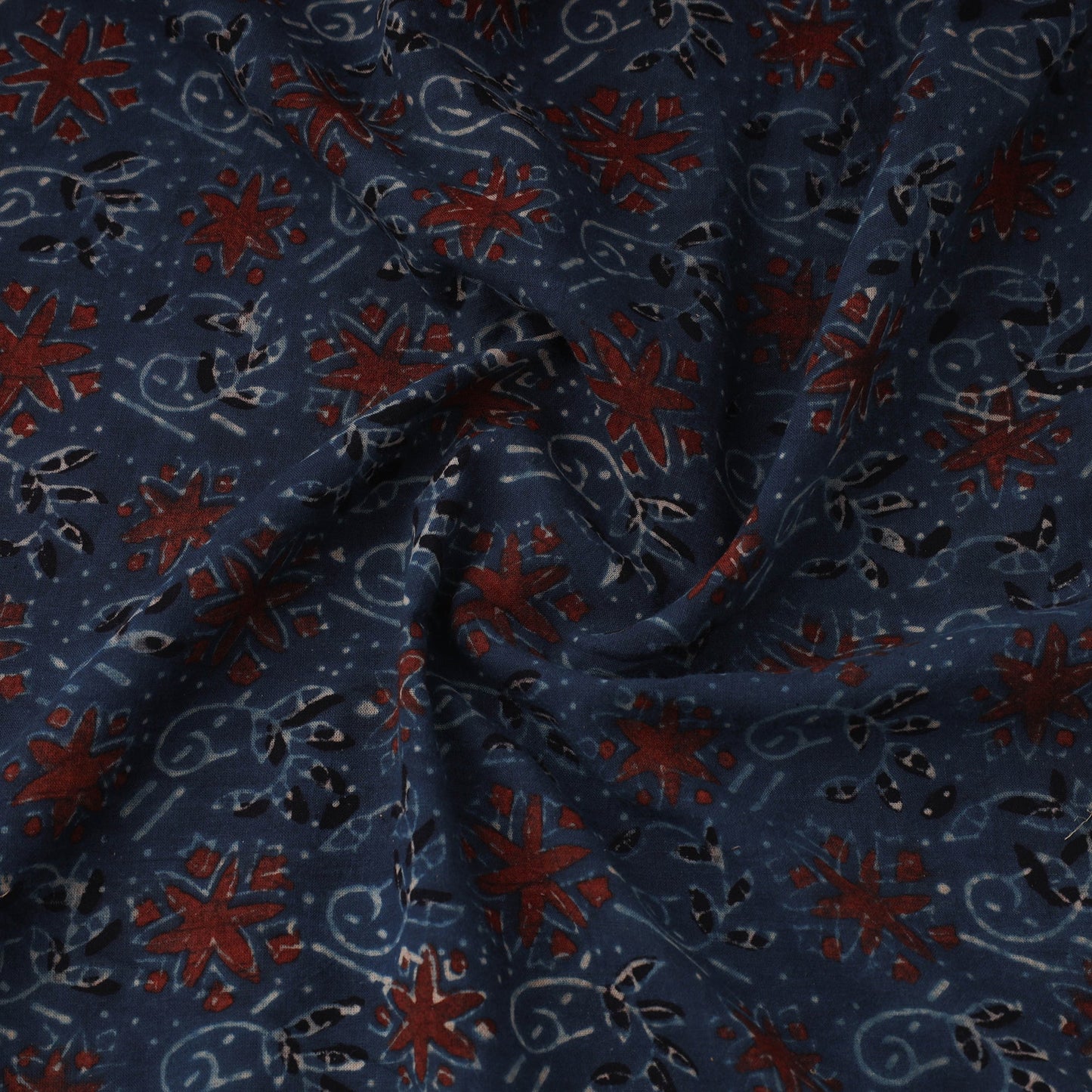 Blue - natural dyed 3 kaam cotton fabric 12 - handcrafted