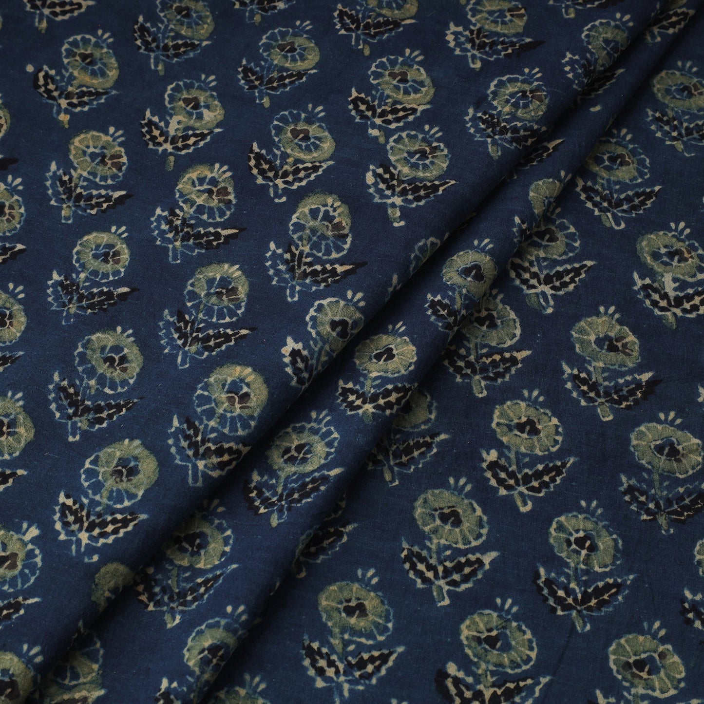 Blue - natural dyed 3 kaam cotton fabric 19 - handcrafted