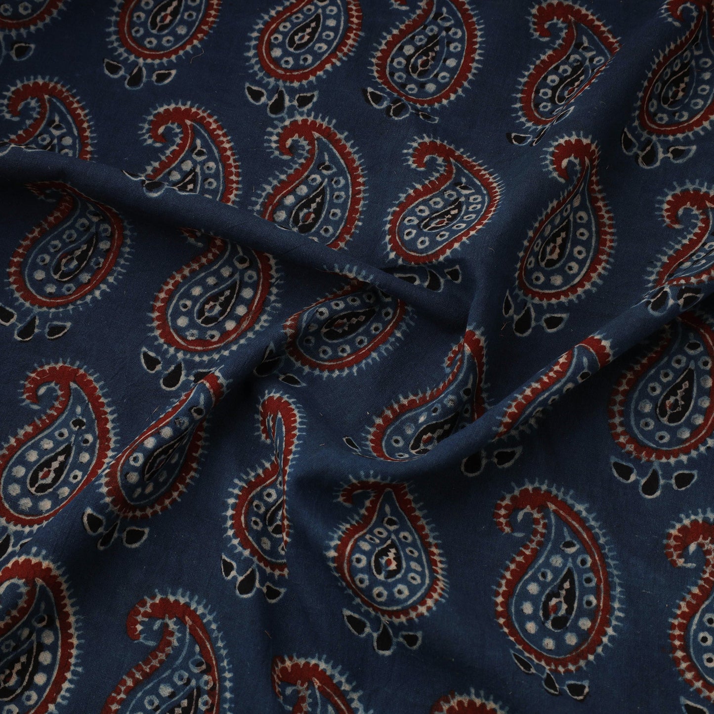 Blue Natural Dyed 3 Kaam Block Print Cotton Ajrakh Fabric