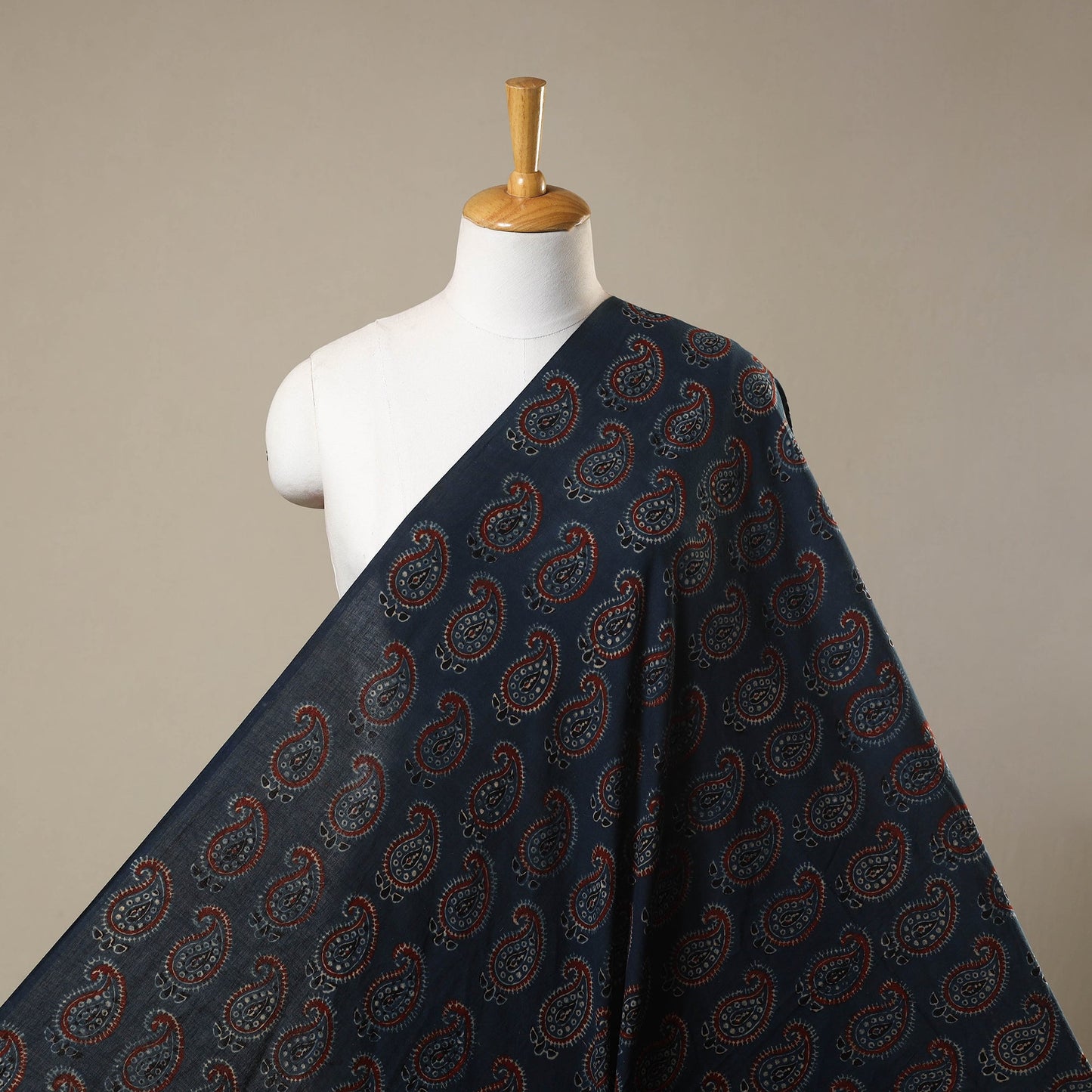 Blue Natural Dyed 3 Kaam Block Print Cotton Ajrakh Fabric