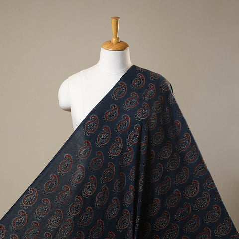 Blue Natural Dyed 3 Kaam Block Print Cotton Ajrakh Fabric