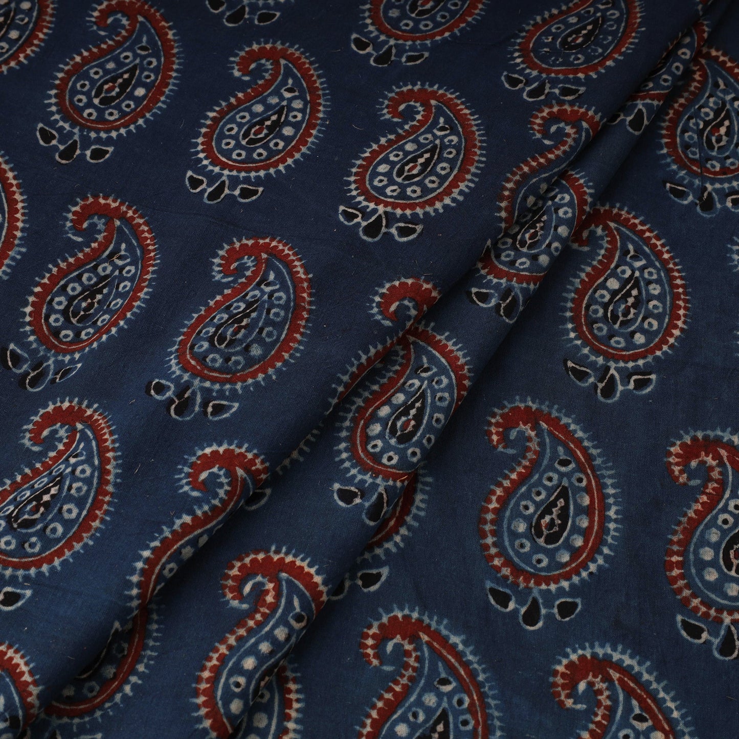 Blue Natural Dyed 3 Kaam Block Print Cotton Ajrakh Fabric