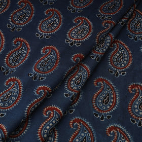 Blue Natural Dyed 3 Kaam Block Print Cotton Ajrakh Fabric