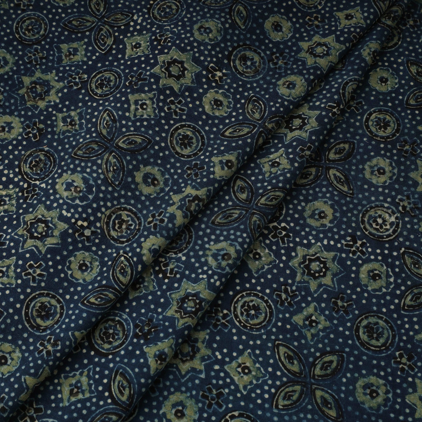 Blue - natural dyed 3 kaam cotton fabric 35 - handcrafted