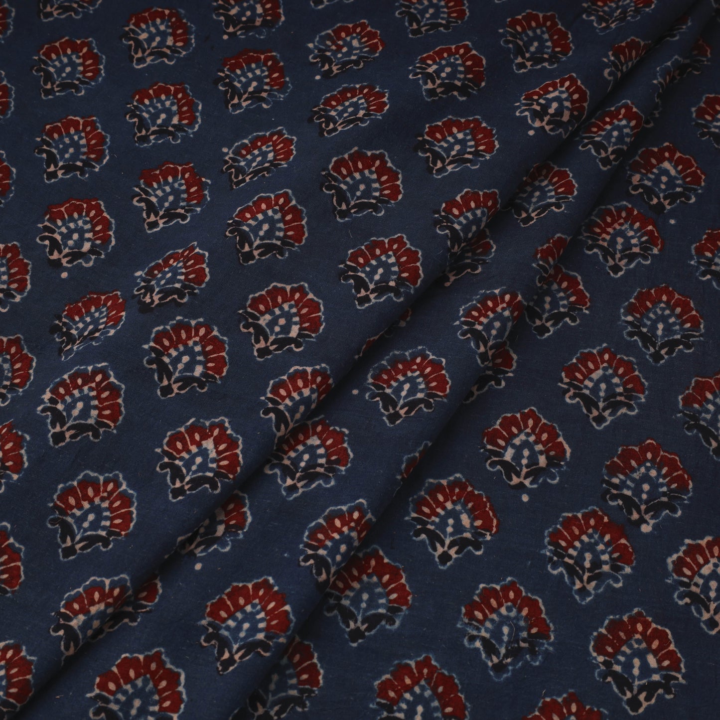 Blue Natural Dyed 3 Kaam Block Print Cotton Ajrakh Fabric