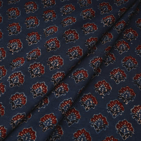 Blue Natural Dyed 3 Kaam Block Print Cotton Ajrakh Fabric