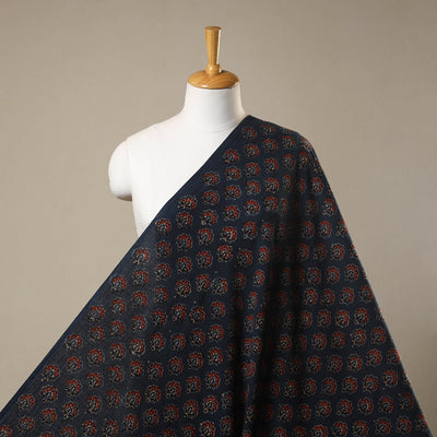 Blue Natural Dyed 3 Kaam Block Print Cotton Ajrakh Fabric
