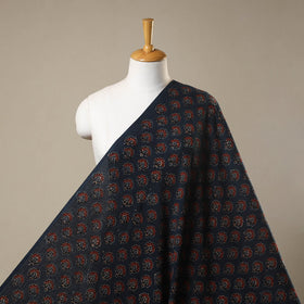 Blue Natural Dyed 3 Kaam Block Print Cotton Ajrakh Fabric