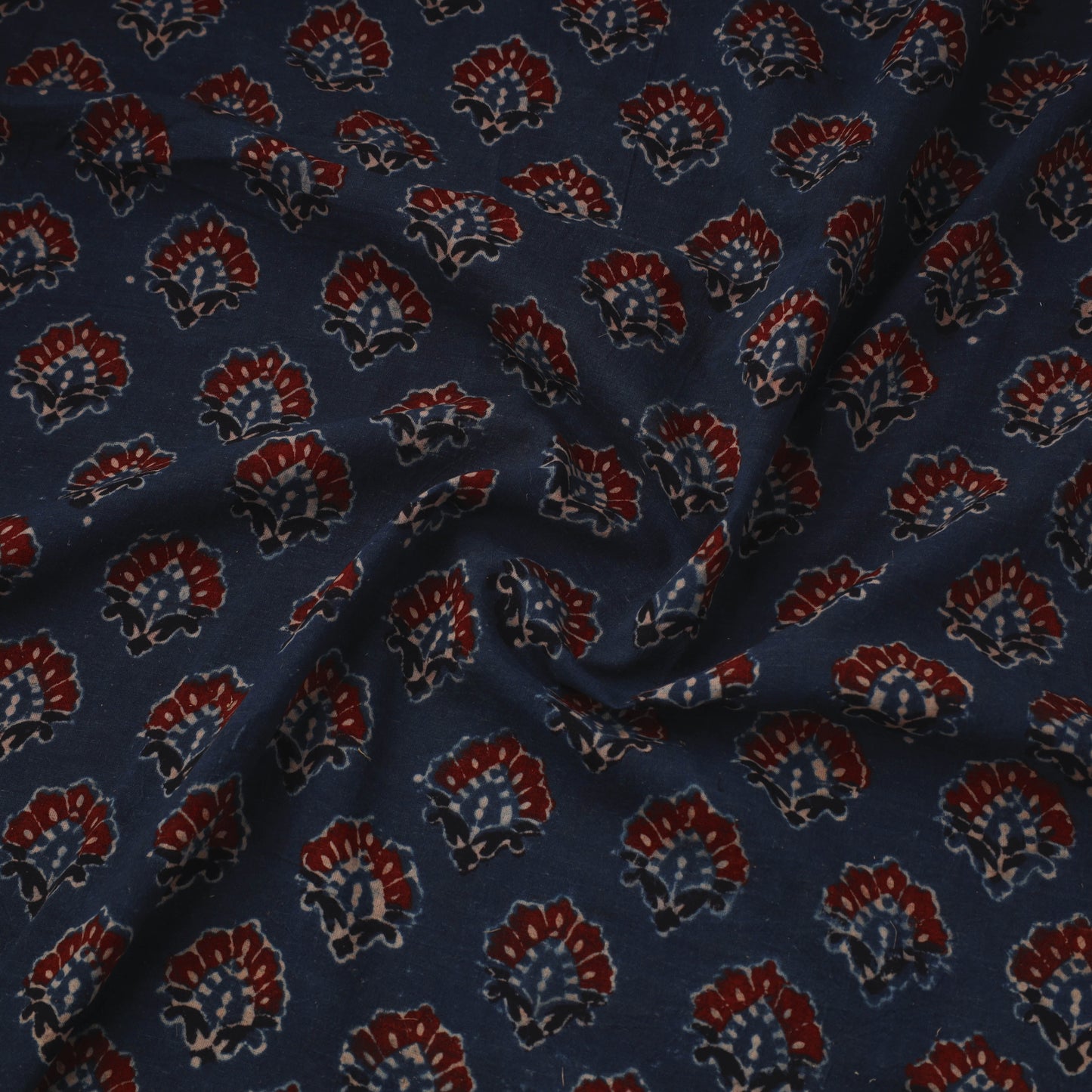 Blue Natural Dyed 3 Kaam Block Print Cotton Ajrakh Fabric