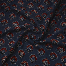 Blue Natural Dyed 3 Kaam Block Print Cotton Ajrakh Fabric