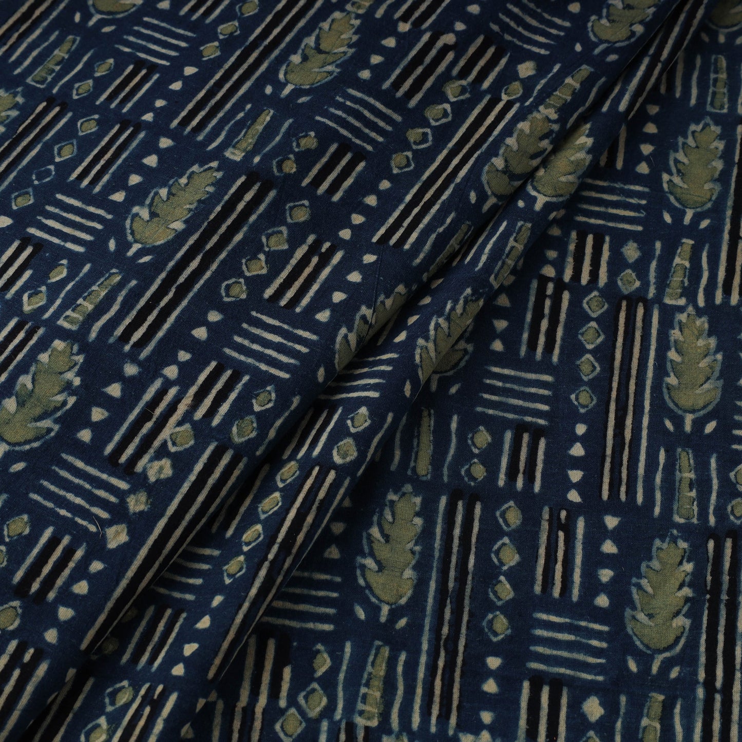 Blue Natural Dyed 3 Kaam Block Print Cotton Ajrakh Fabric