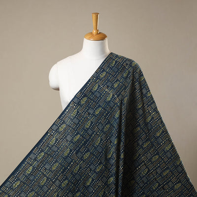 Blue Natural Dyed 3 Kaam Block Print Cotton Ajrakh Fabric