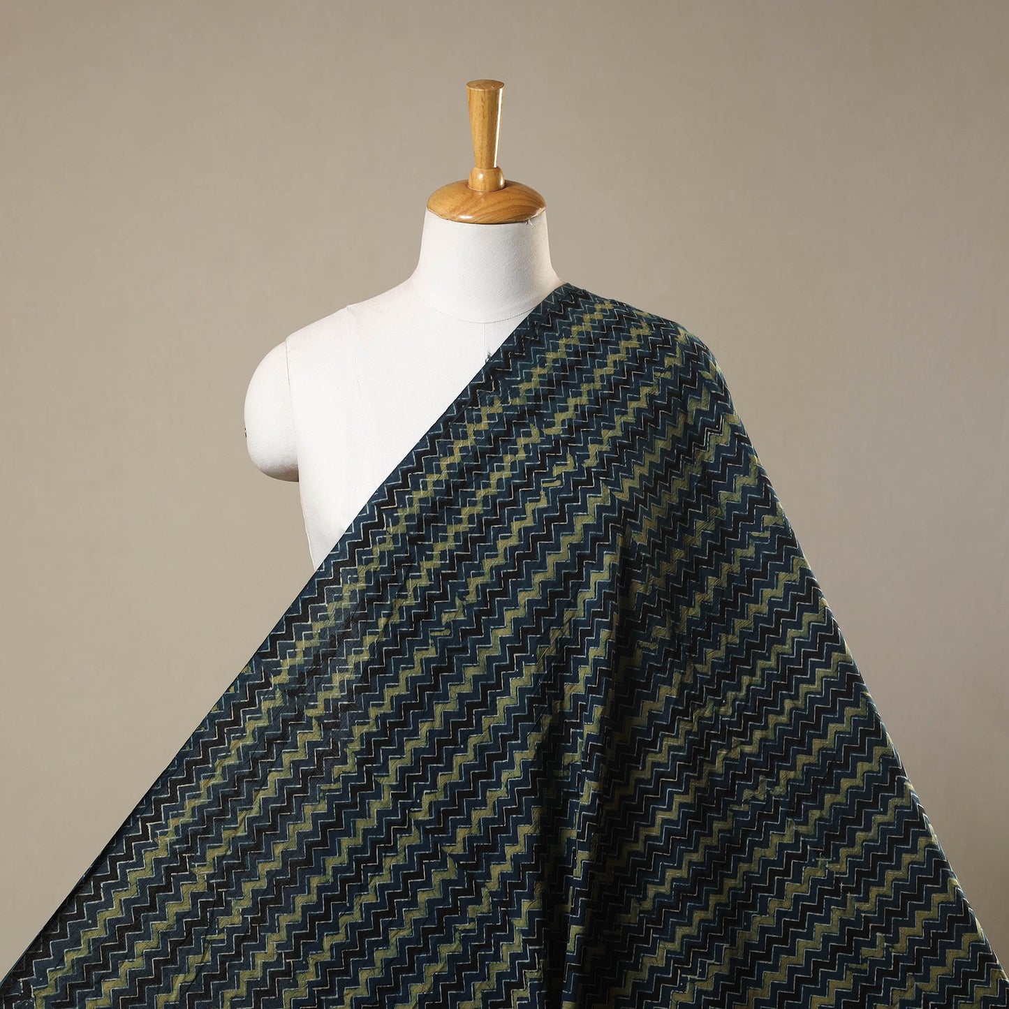 Blue Natural Dyed 3 Kaam Block Print Cotton Ajrakh Fabric