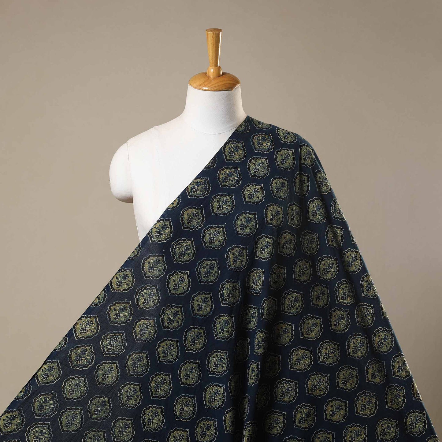 Blue Natural Dyed 3 Kaam Block Print Cotton Ajrakh Fabric