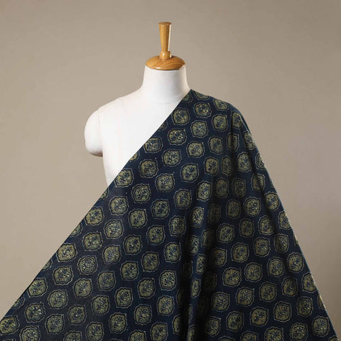 Blue Natural Dyed 3 Kaam Block Print Cotton Ajrakh Fabric