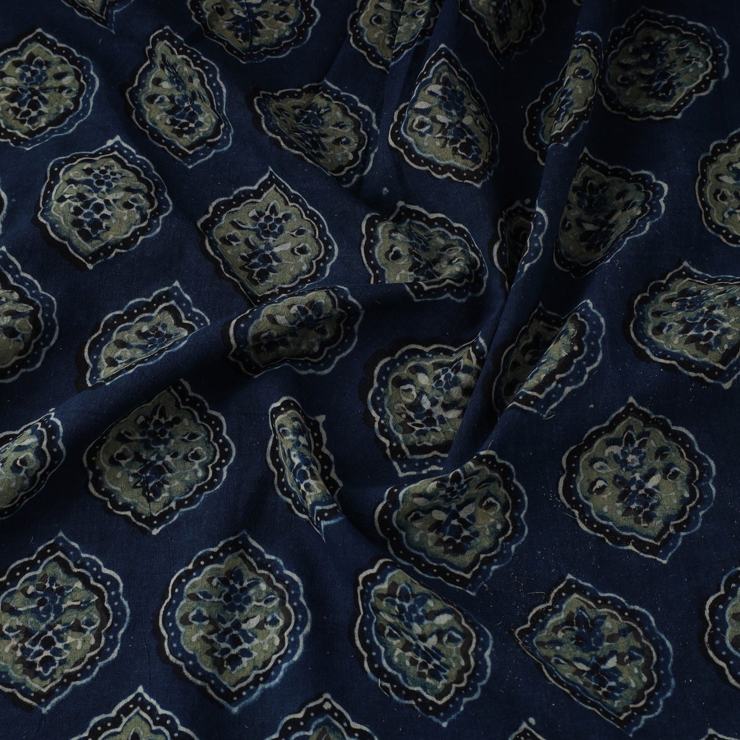 Blue Natural Dyed 3 Kaam Block Print Cotton Ajrakh Fabric