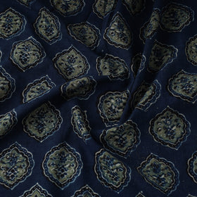 Blue Natural Dyed 3 Kaam Block Print Cotton Ajrakh Fabric