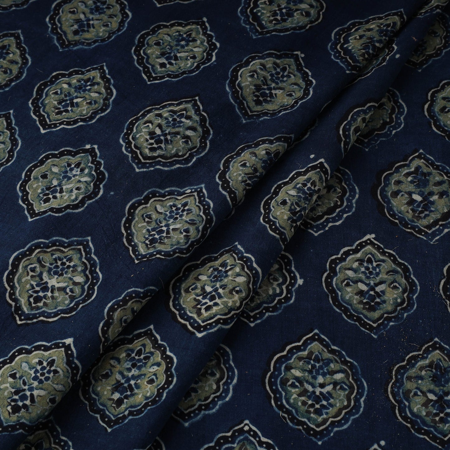 Blue Natural Dyed 3 Kaam Block Print Cotton Ajrakh Fabric