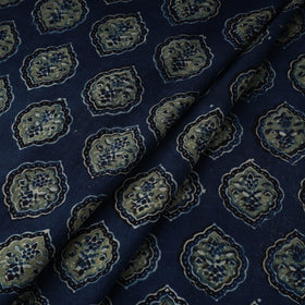 Blue Natural Dyed 3 Kaam Block Print Cotton Ajrakh Fabric