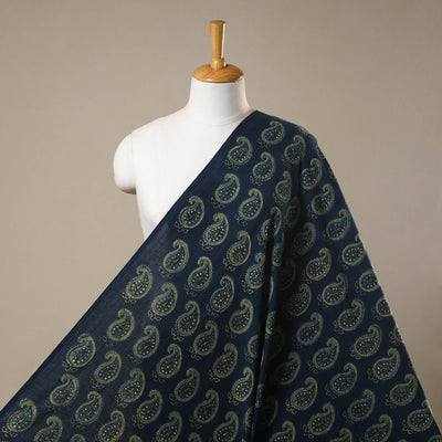 Blue Natural Dyed 3 Kaam Block Print Cotton Ajrakh Fabric