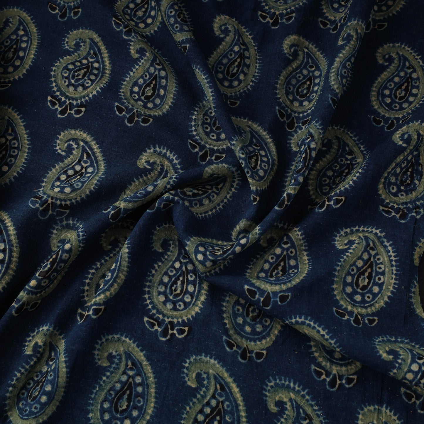 Blue Natural Dyed 3 Kaam Block Print Cotton Ajrakh Fabric