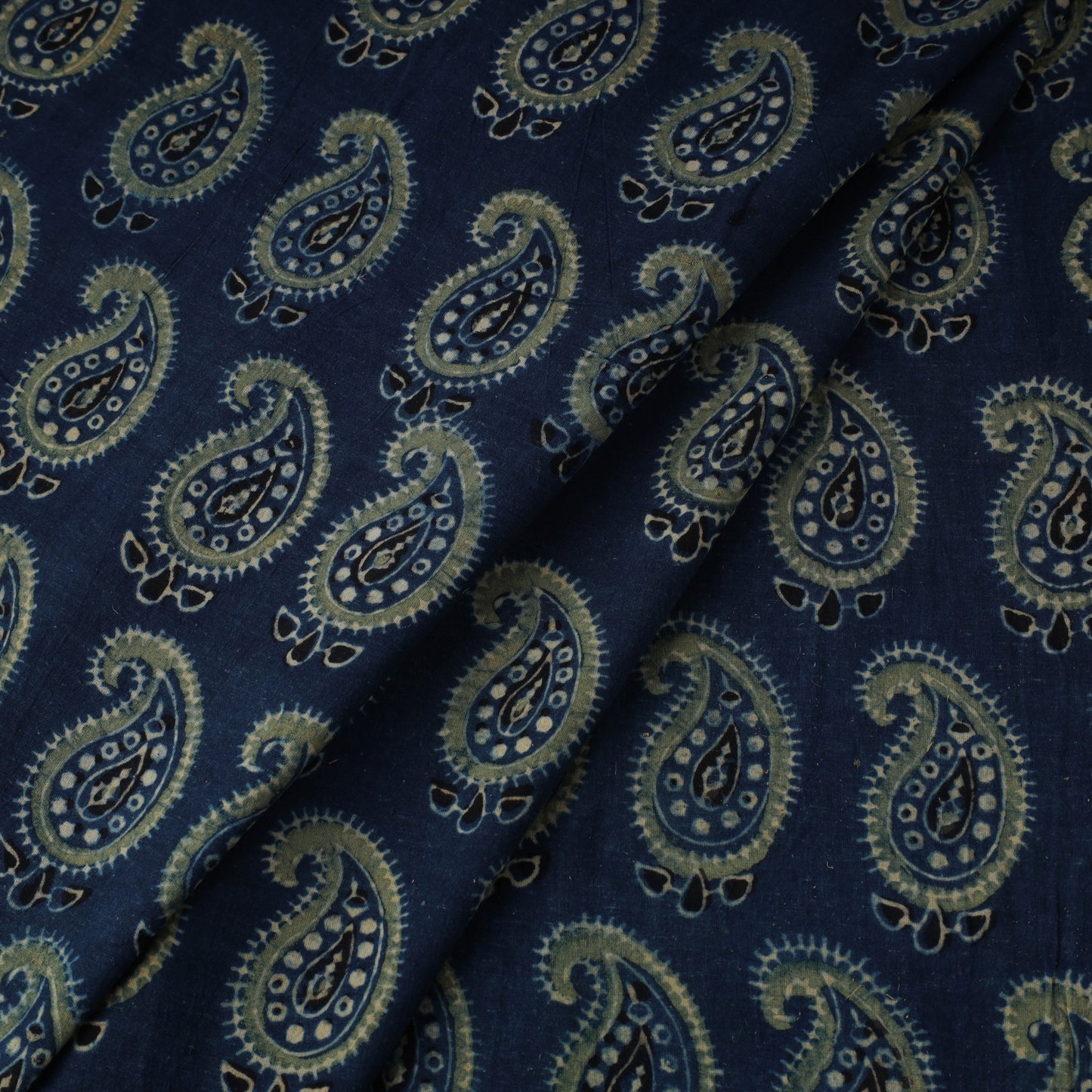 Blue Natural Dyed 3 Kaam Block Print Cotton Ajrakh Fabric
