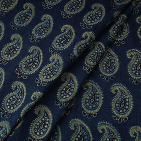 Blue Natural Dyed 3 Kaam Block Print Cotton Ajrakh Fabric