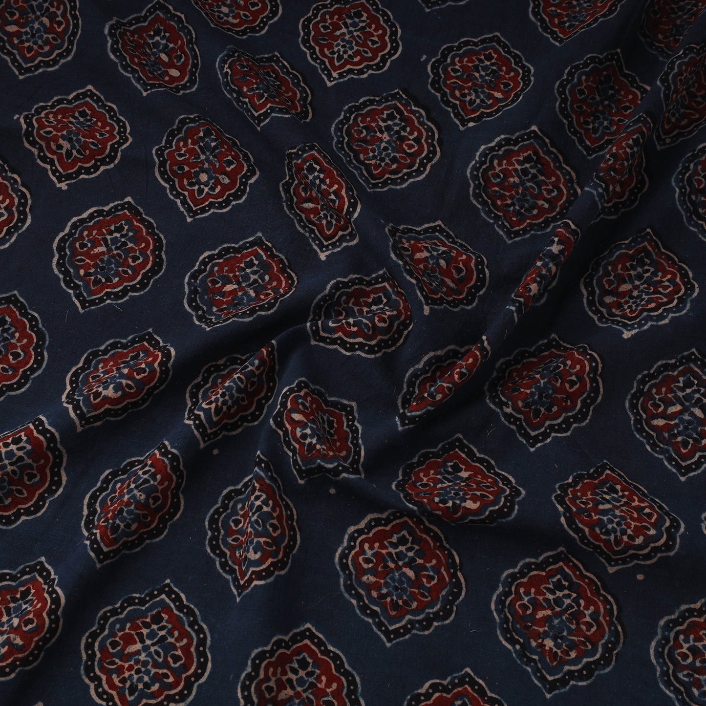 Blue Natural Dyed 3 Kaam Block Print Cotton Ajrakh Fabric