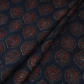 Blue Natural Dyed 3 Kaam Block Print Cotton Ajrakh Fabric