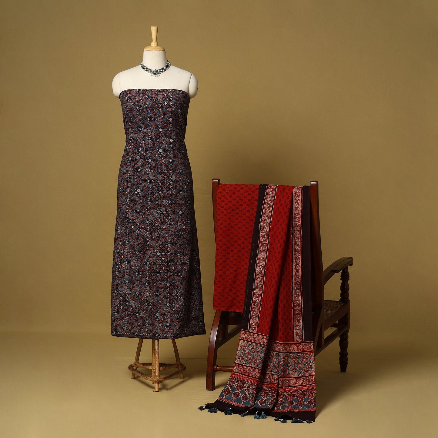 Blue - natural dyed 3pc unstitched dress material 02