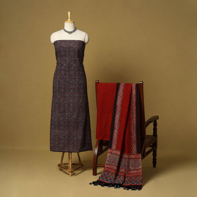 Blue - natural dyed 3pc unstitched dress material 02