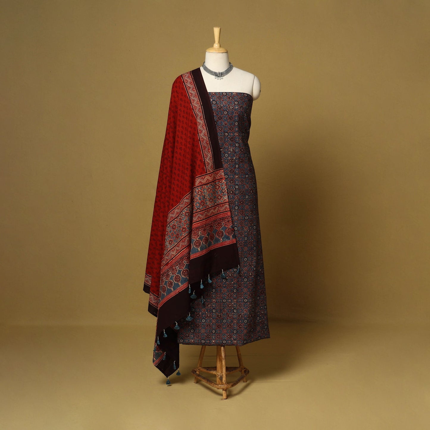 Blue - natural dyed 3pc unstitched dress material 02