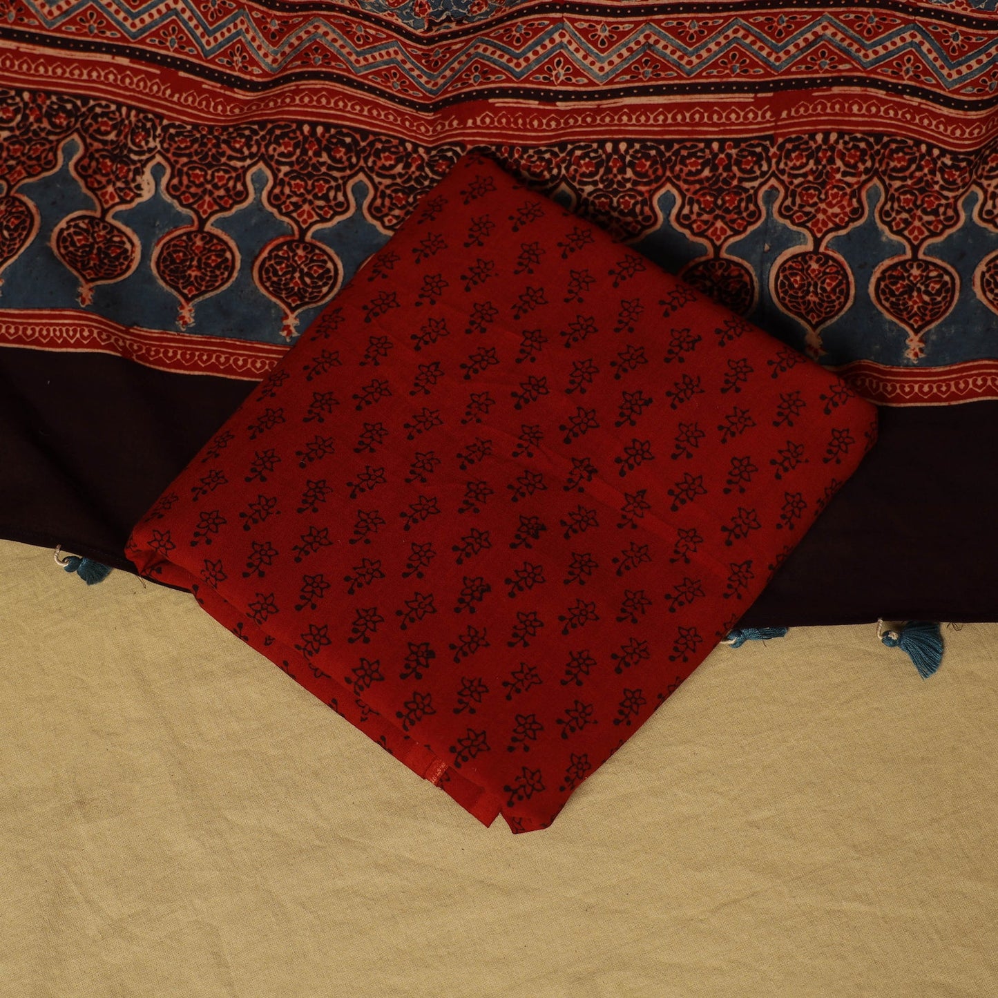 Blue - natural dyed 3pc unstitched dress material 02