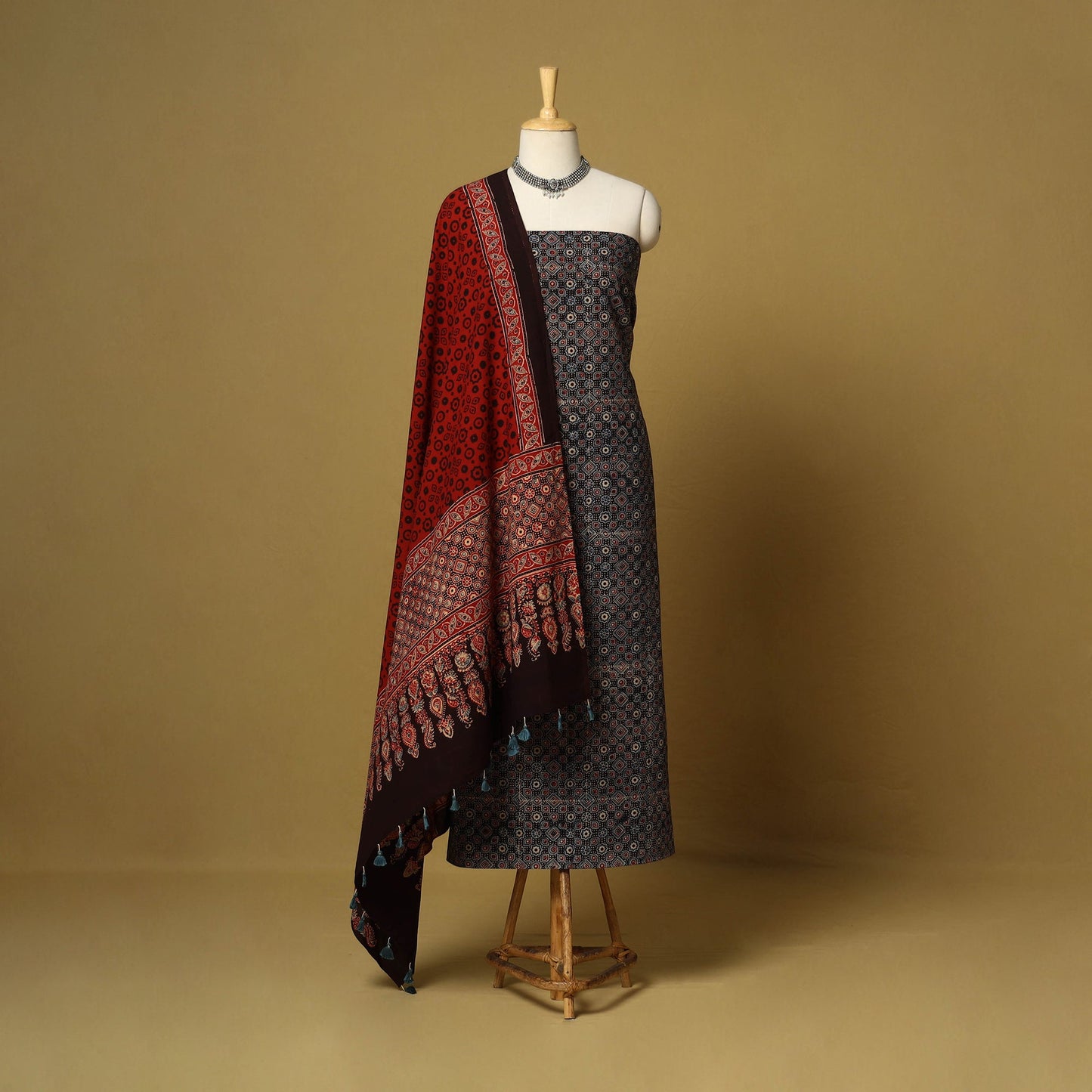 Blue - natural dyed 3pc unstitched dress material 03