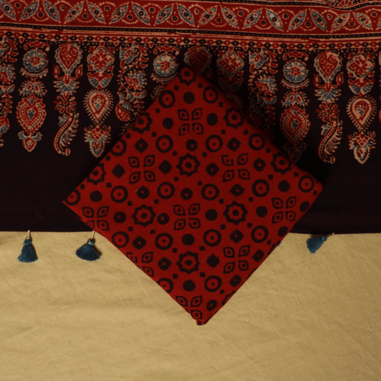 Blue - natural dyed 3pc unstitched dress material 03