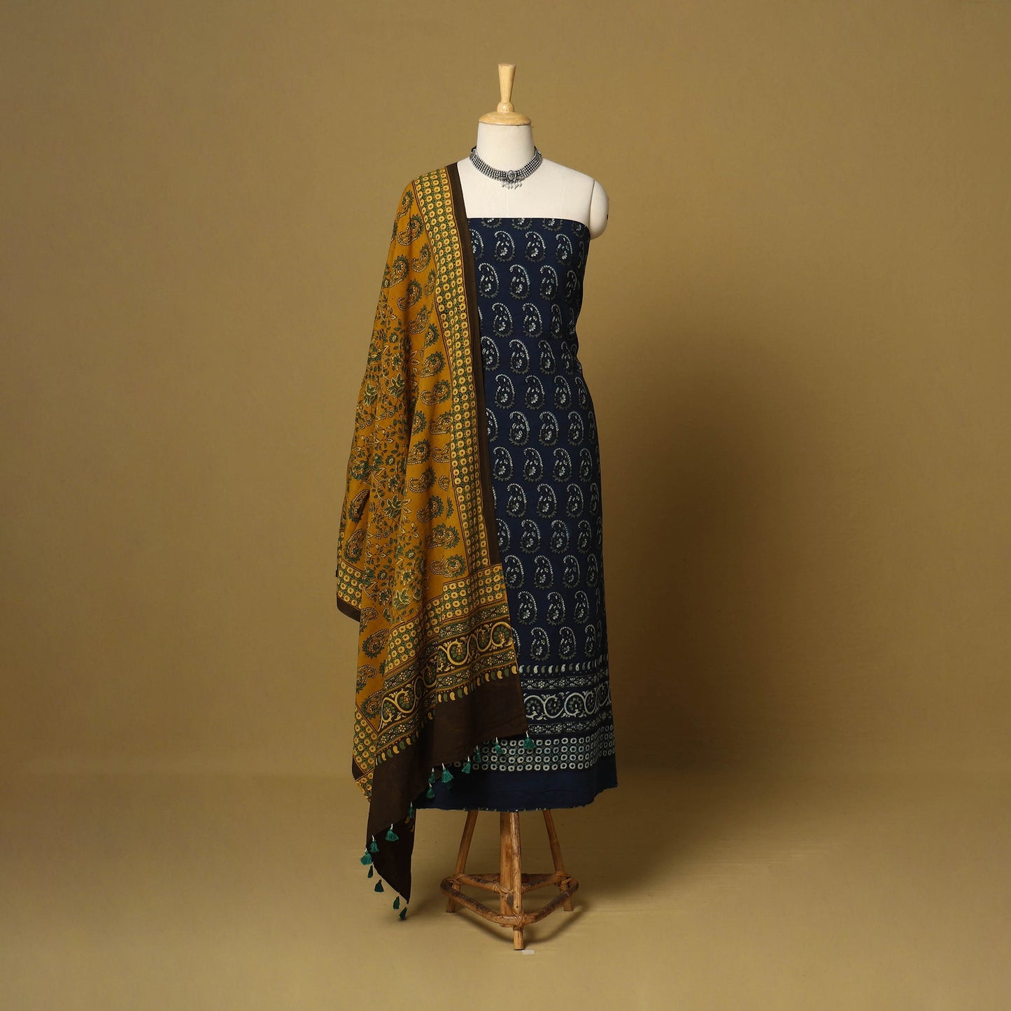 Blue - natural dyed 3pc unstitched dress material 07