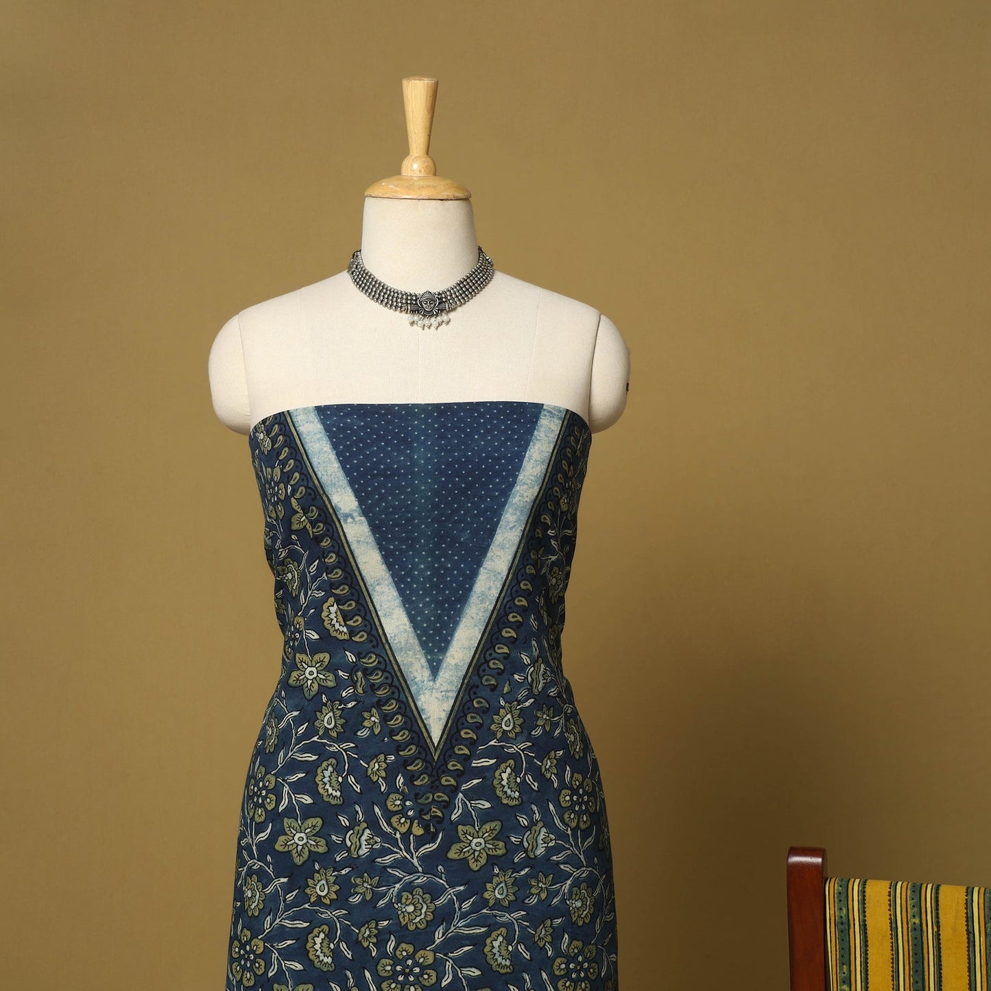 Blue - natural dyed 3pc unstitched dress material 14