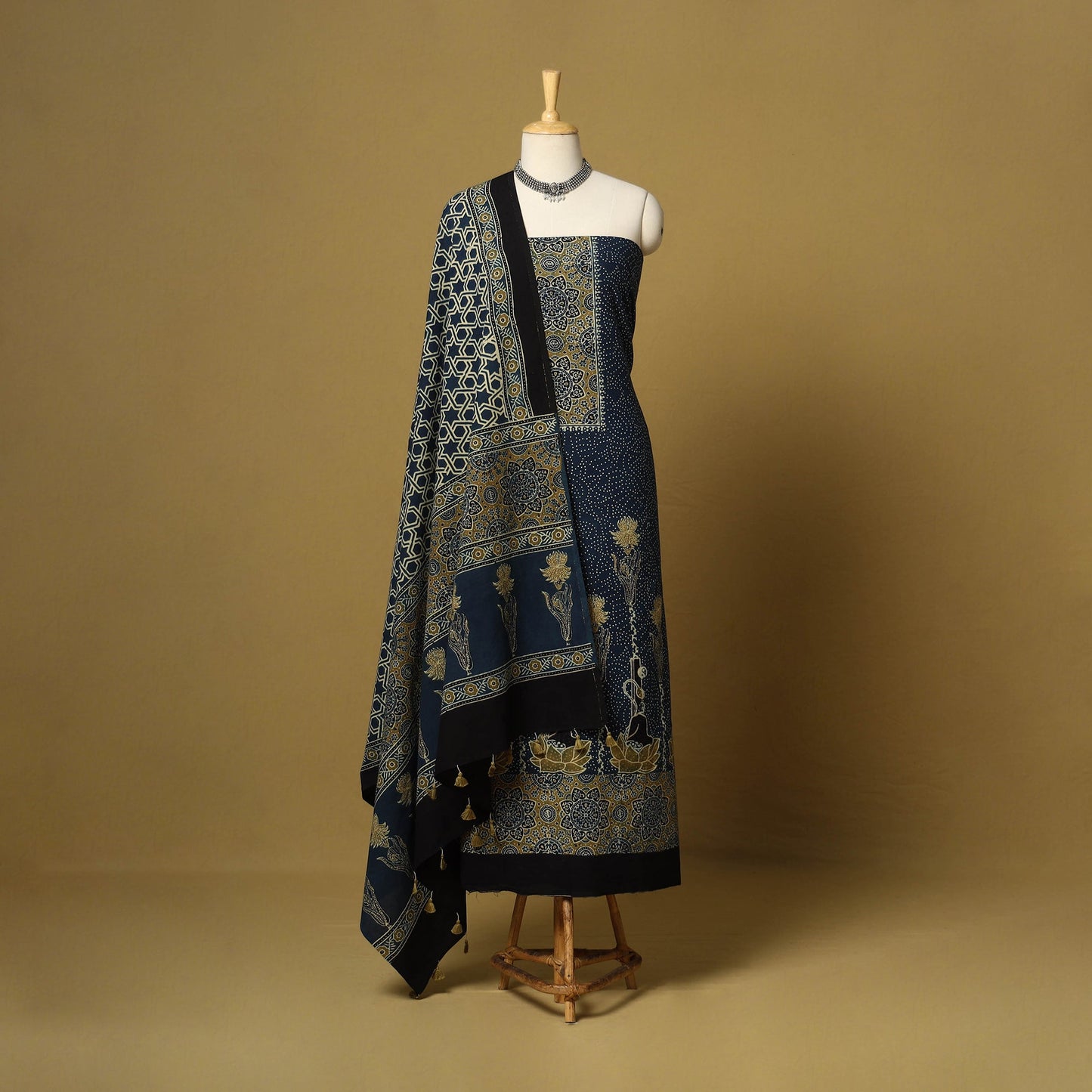 Blue - natural dyed 3pc unstitched dress material 17