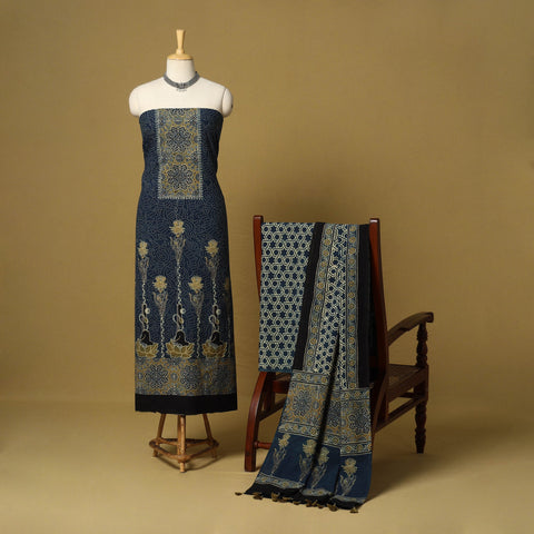 Blue - natural dyed 3pc unstitched dress material 17