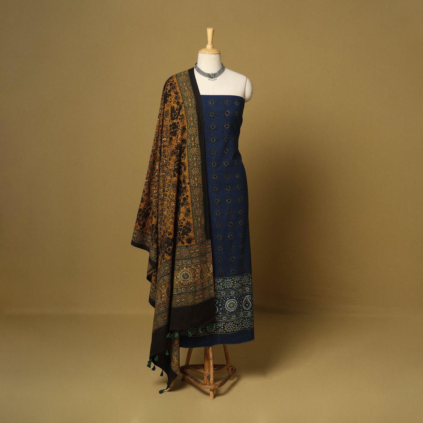 Blue - natural dyed 3pc unstitched dress material 17