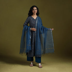 Natural dyed ajrakh hand block print cotton suit set