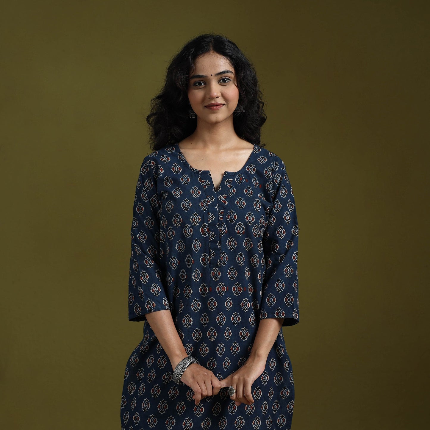 Natural dyed ajrakh hand block print cotton suit set